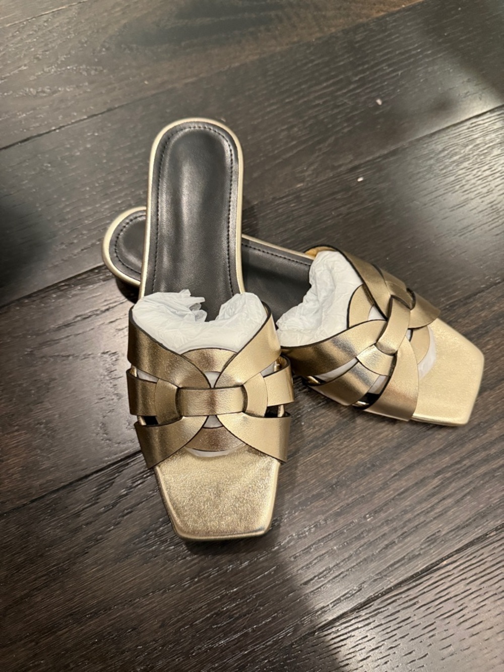 Inspired by****Metallic Gold Braided Slide Sandals - Women 8